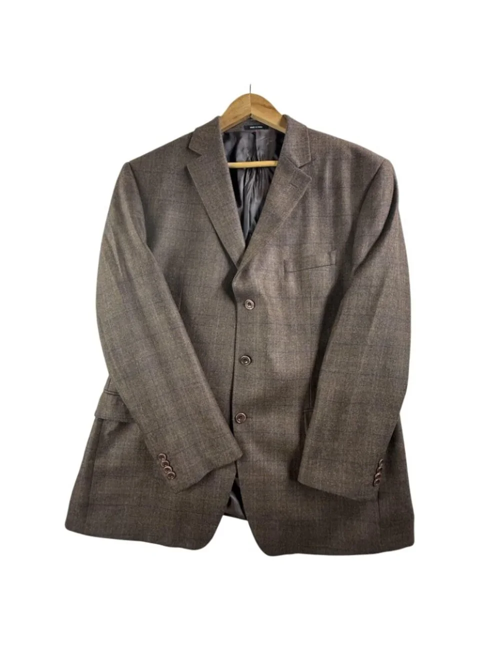 Michael Kors Blazer Mens 44R Brown Plaid Lambswool Sport Coat Jacket Windowpane